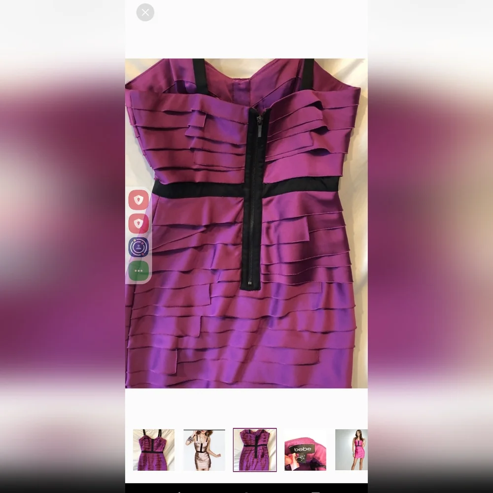 Bebe Layered Satin Bodycon Cocktail Lucca Strips Purple Sheath Dress Size Small - Picture 2 of 12